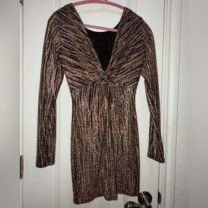 Bluebelle Bronze Metallic Long Sleeve Twist-Front Dress